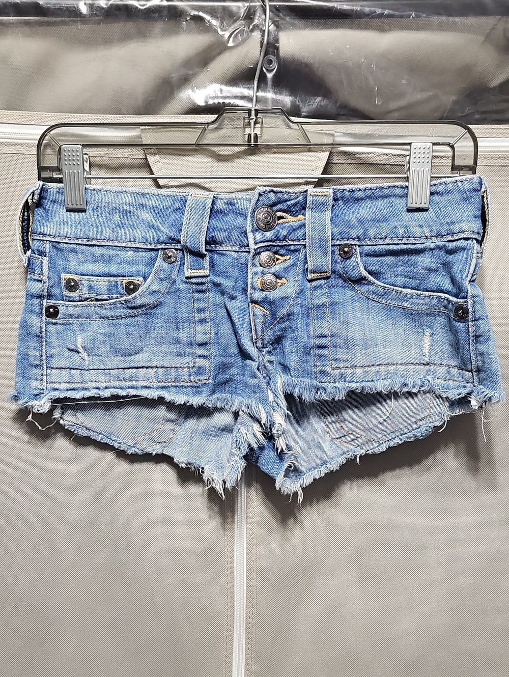 True Religion Light Blue Distressed Denim Cutoff Shorts